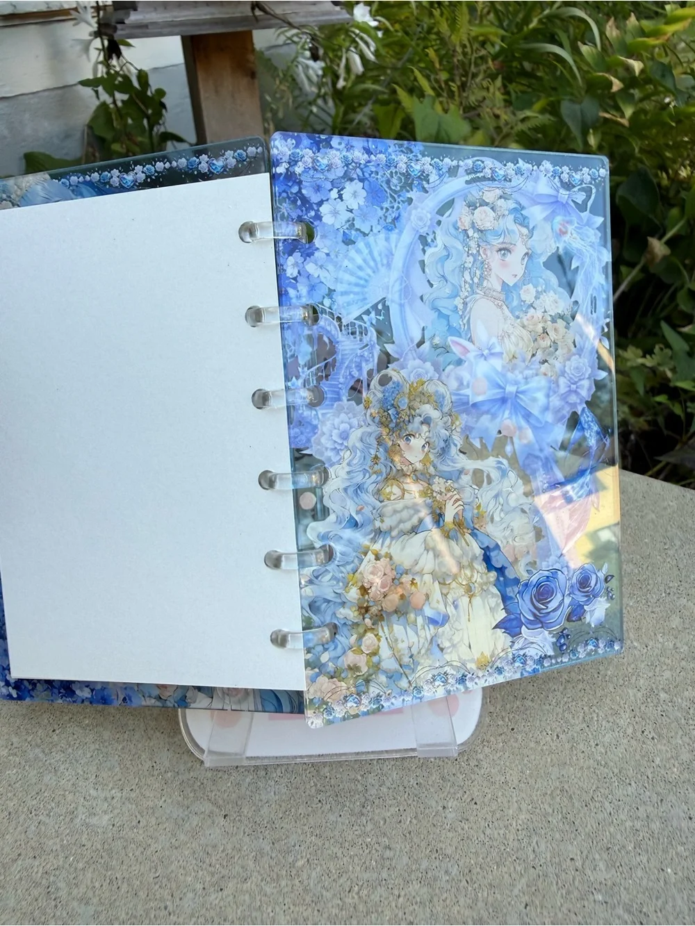 Acrylic Shaker notebook Decorative Blue Fantasy Notebook with Illustrated Cover